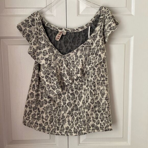 Dolan Anthropologie Savannah Ruffled‎ Blouse Size L Gray Black Cream Sleeveless - Picture 1 of 6